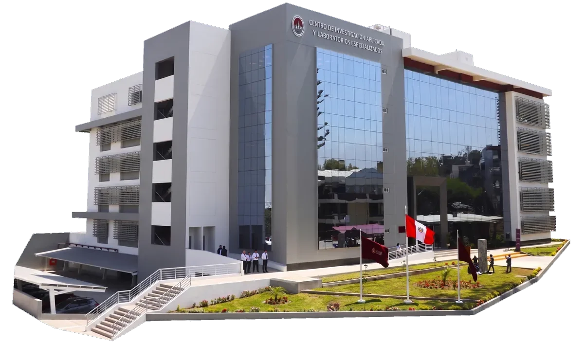 Edificio del Centro de Investigación Aplicada y Laboratorios Especializados (CIALE) de la UNSA, una de las instalaciones donde investigamos: cinco plantas con fachada acristalada y el rótulo del centro sobre la entrada.